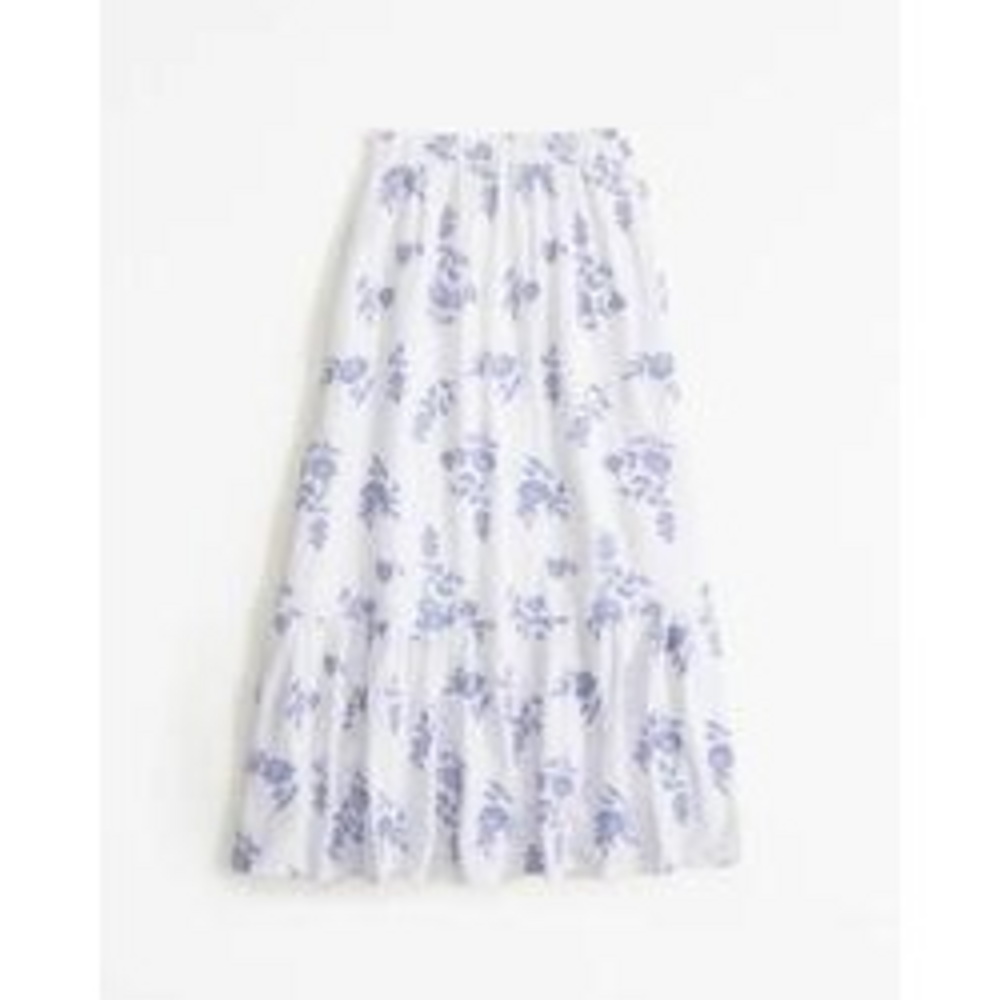 Abercrombie Linen-Blend Embroidered Tiered Maxi Skirt in White